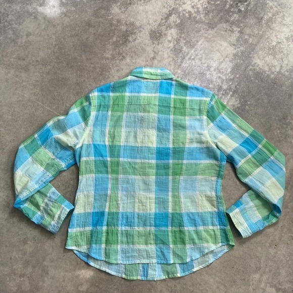 J.Mclaughlin Shirt Womens Size 10 Relaxed Cameron Button Up‎ Blue Green Collared - Picture 6 of 9